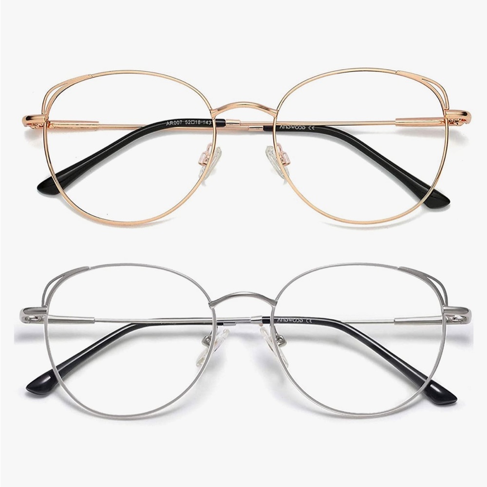 NWB Set of Two Hipster Rose Gold & Pewter Silver Blue Blocker Computer Shades
